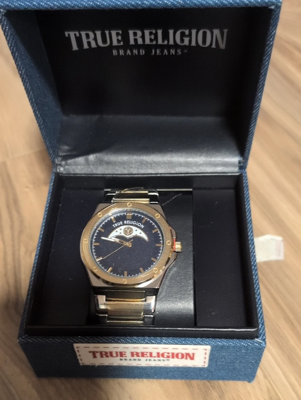 True Religion Two-Tone Gold and Navy Dial Watch Men's
